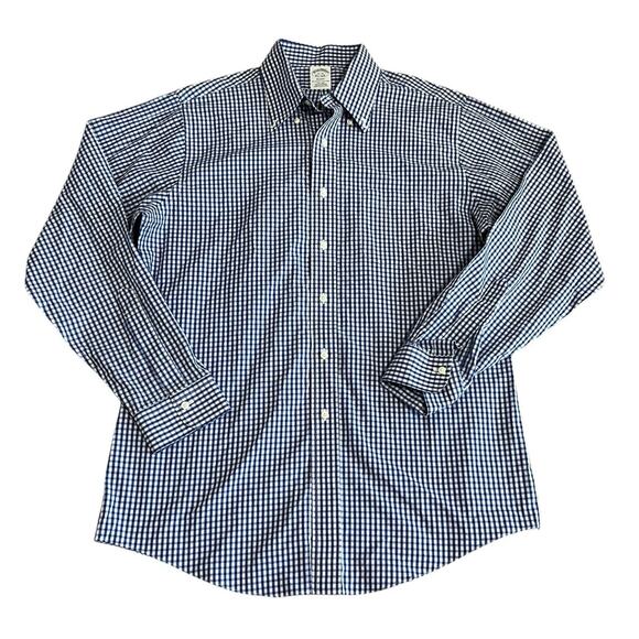 Brooks Brothers Regent Non Iron Shirt Button Down Navy Blue White Check 16-35 - Picture 1 of 6